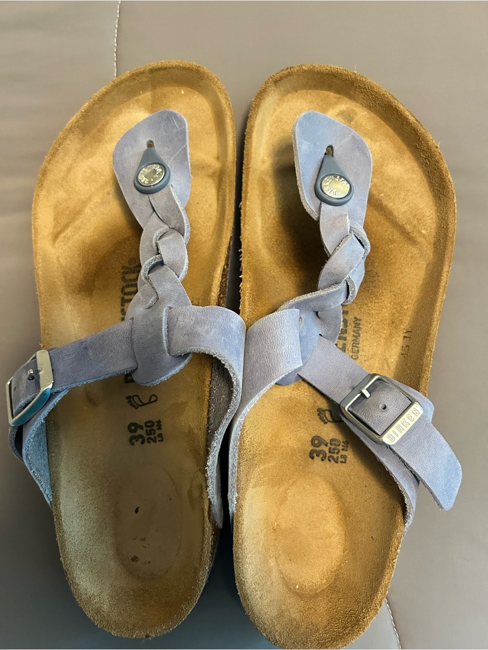 Birkenstock Women's Braided Thong Sandals in Light Blue Suede